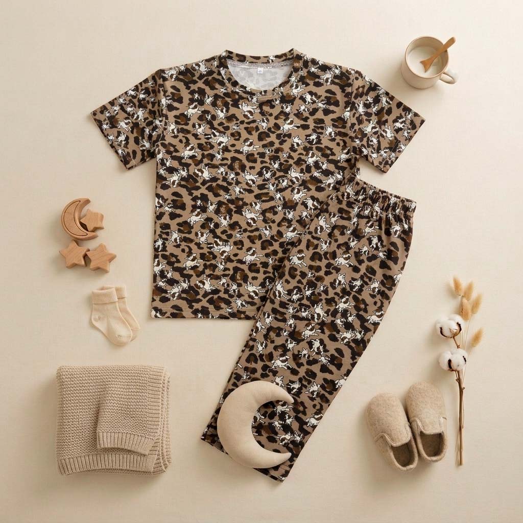 Leopard Animal Half Sleeve Kids Suit