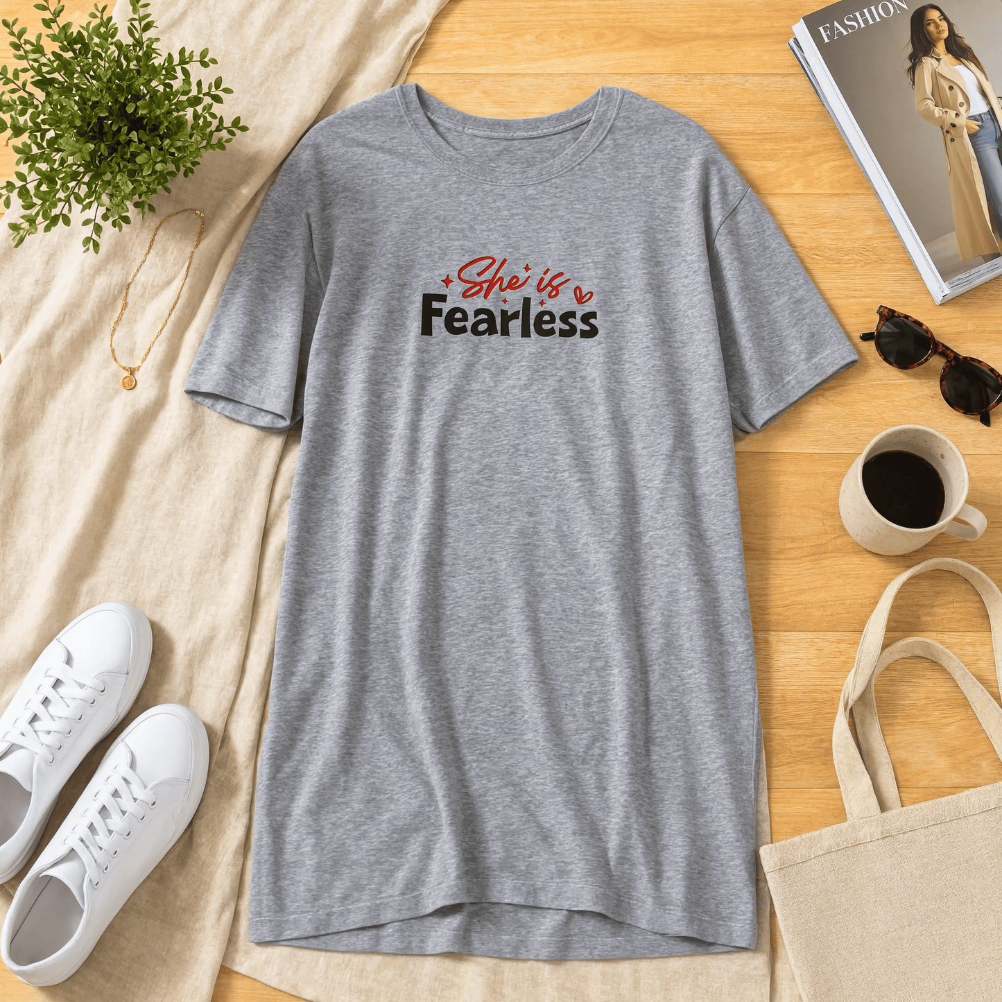 Fearless Printed Grey Long T Shirt