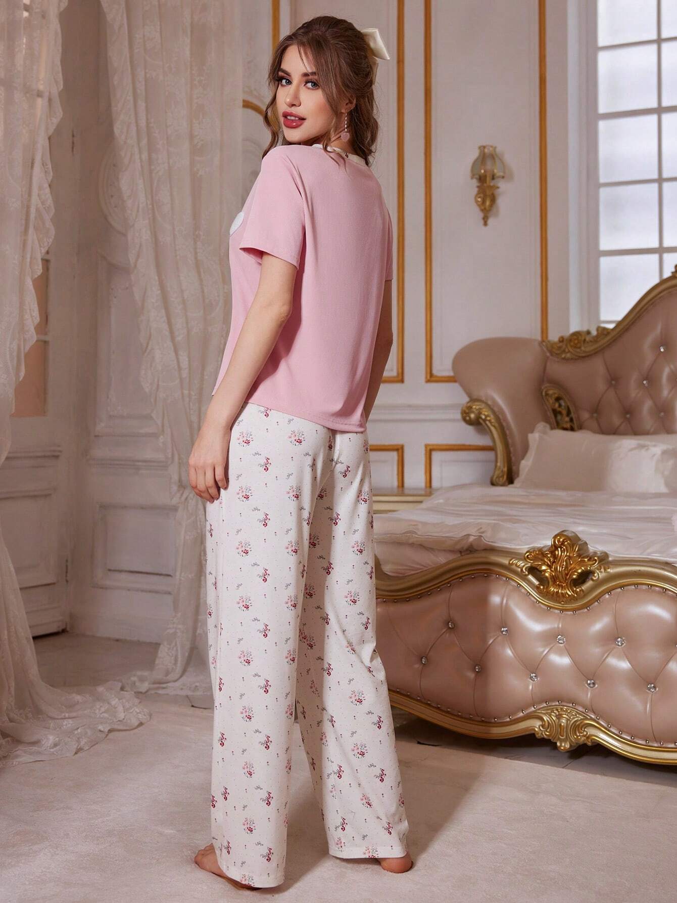 Pink Charming Heart Printed Night Suit