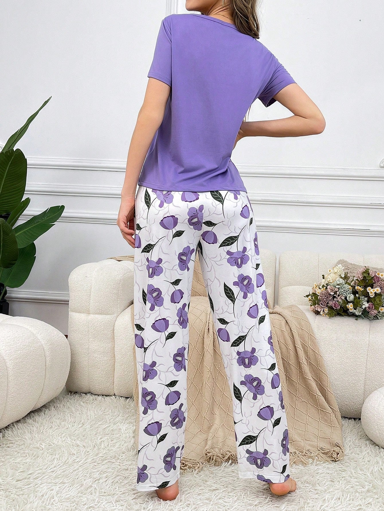 Purple Rose Printed Night Suit