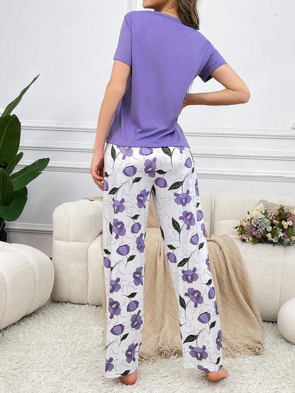 Purple Rose Printed Night Suit