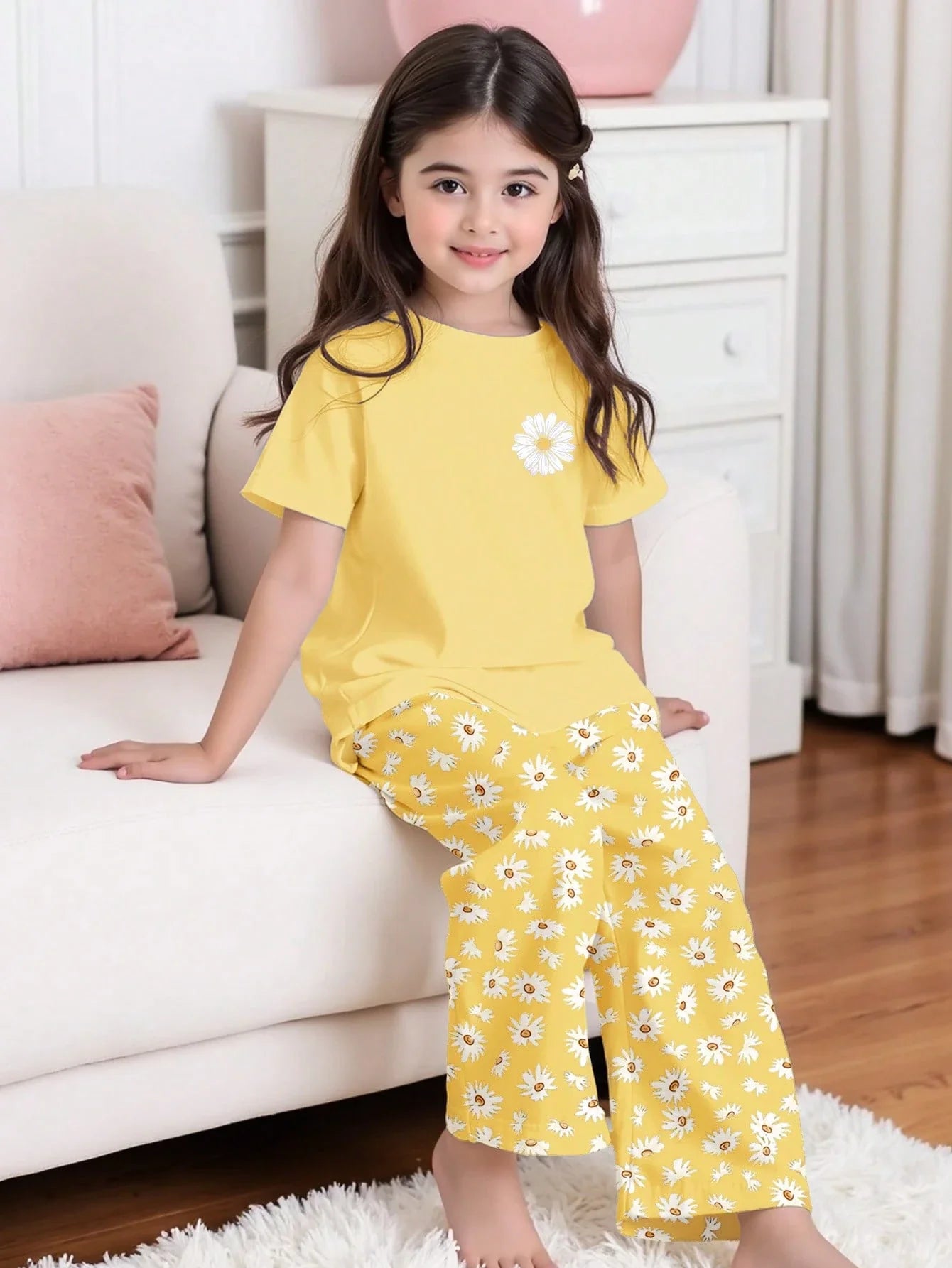 Sunflower Printed Half Sleeve Night Suit (7-14 Years)