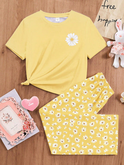 Sunflower Printed Half Sleeve Night Suit (7-14 Years)