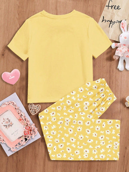 Sunflower Printed Half Sleeve Night Suit (7-14 Years)