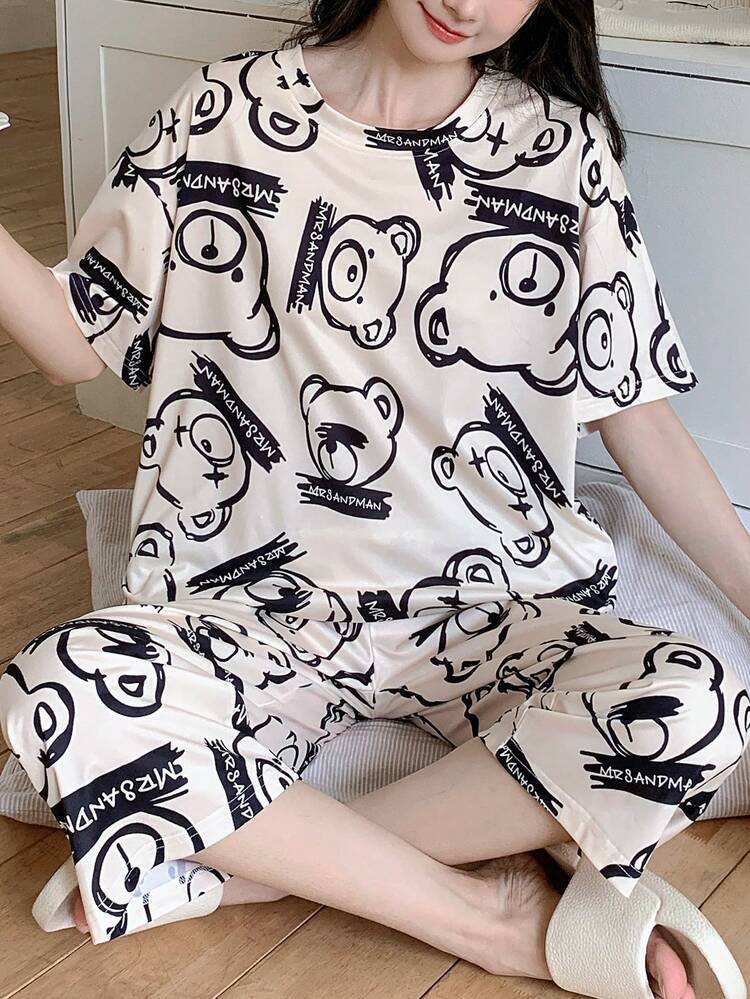 Midnight Teddy Printed Night Suit