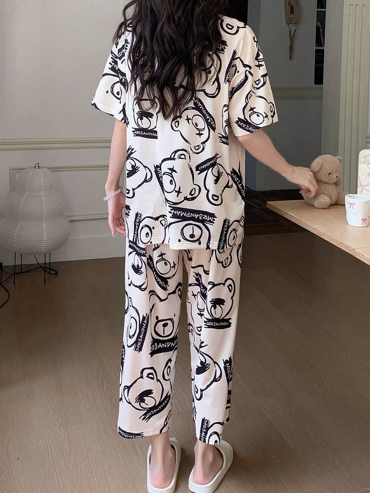 Midnight Teddy Printed Night Suit