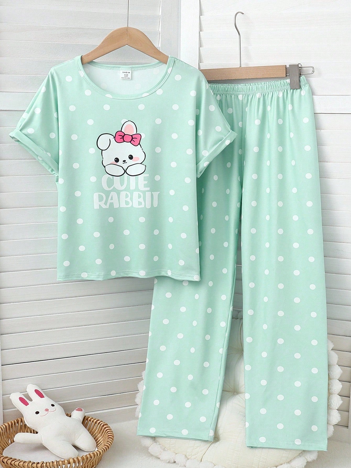 Cute Rabbit Printed Half Sleeve Night Suit (7-14 Years)