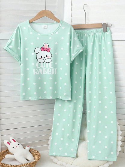 Cute Rabbit Printed Half Sleeve Night Suit (7-14 Years)