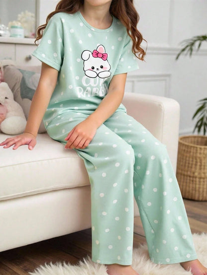 Cute Rabbit Printed Half Sleeve Night Suit (7-14 Years)