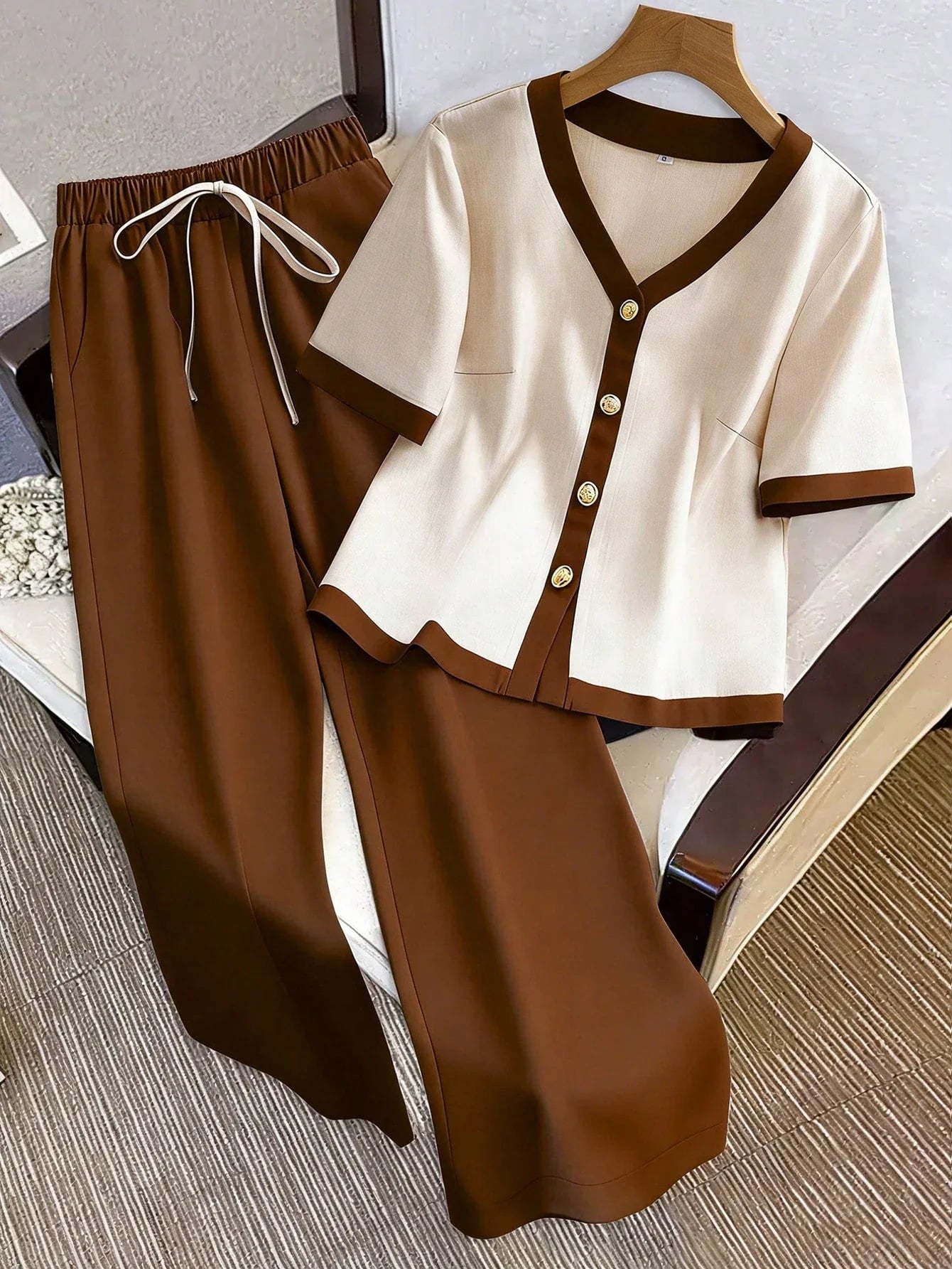 Chocolate Brown Button Style Night Suit