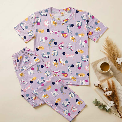 Cartoon Cat Pattern Printed Night Suit