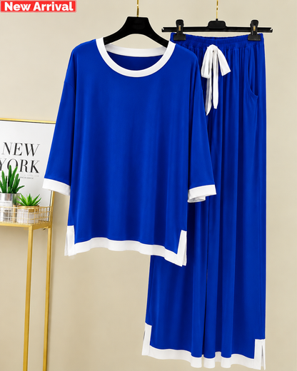 Navy Blue Palazo Style Printed Night Suit