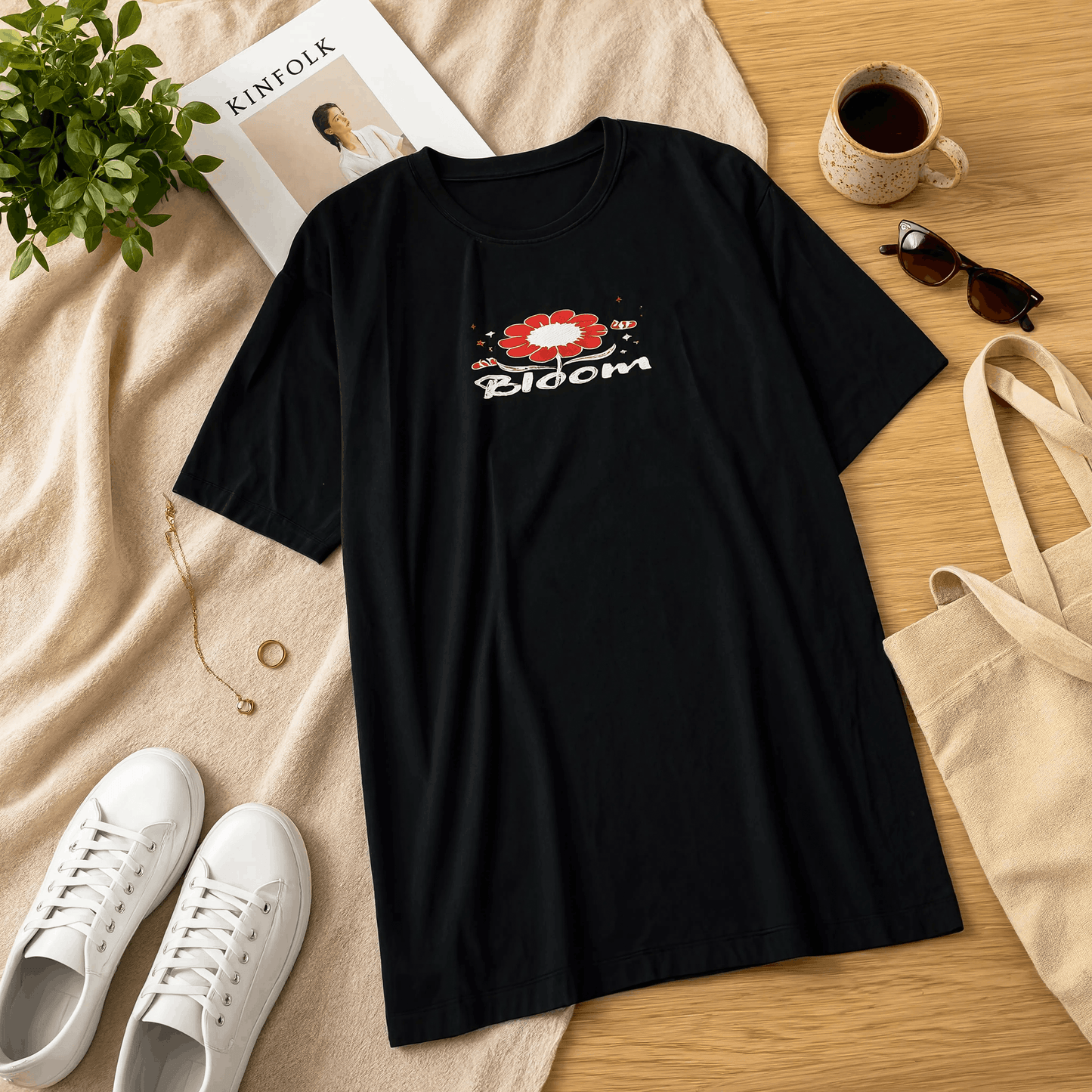 Shine Star Printed Black Long T Shirt