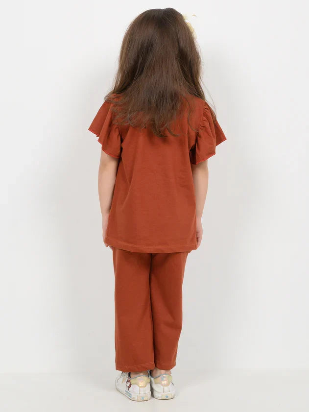 Brown Ribbon Half Sleeve Kids Suit