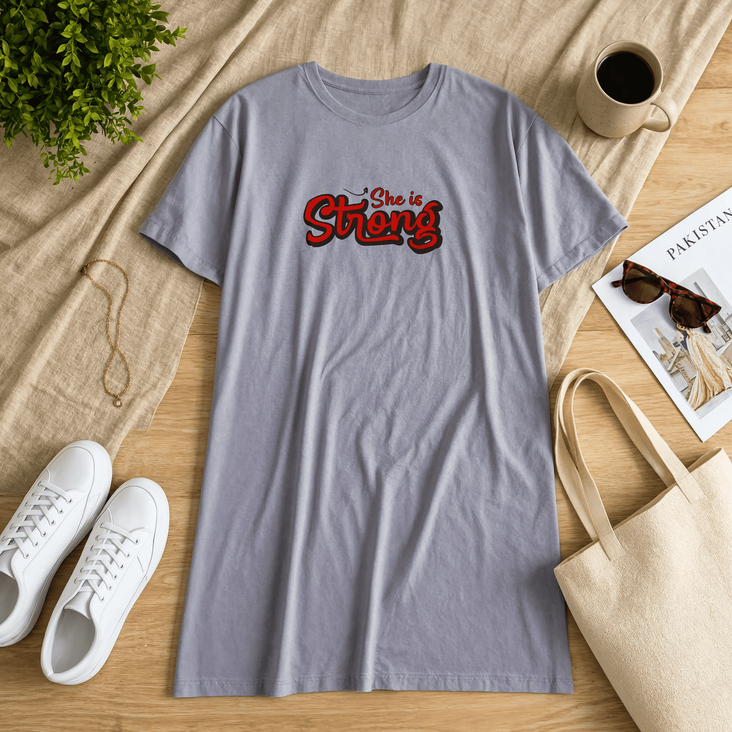 She is Strong Printed Blue Long T Shirt