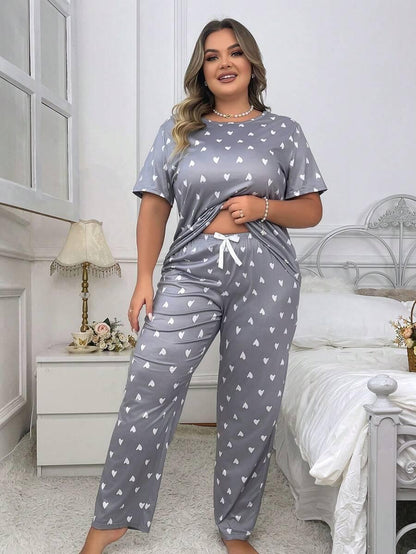 Grey With White Heart Printed Night Suit