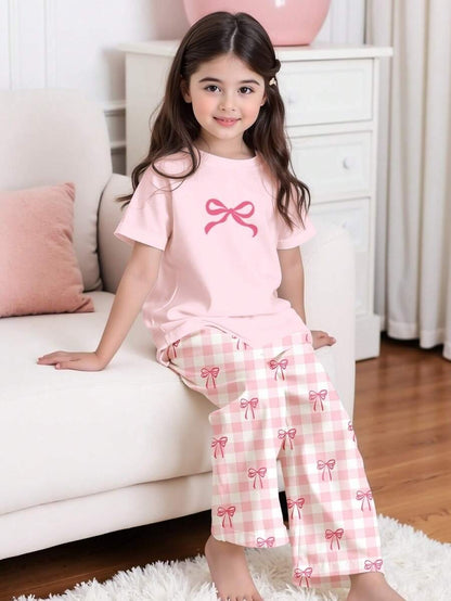 Pink Ribbon Half Sleeve Kids Suit