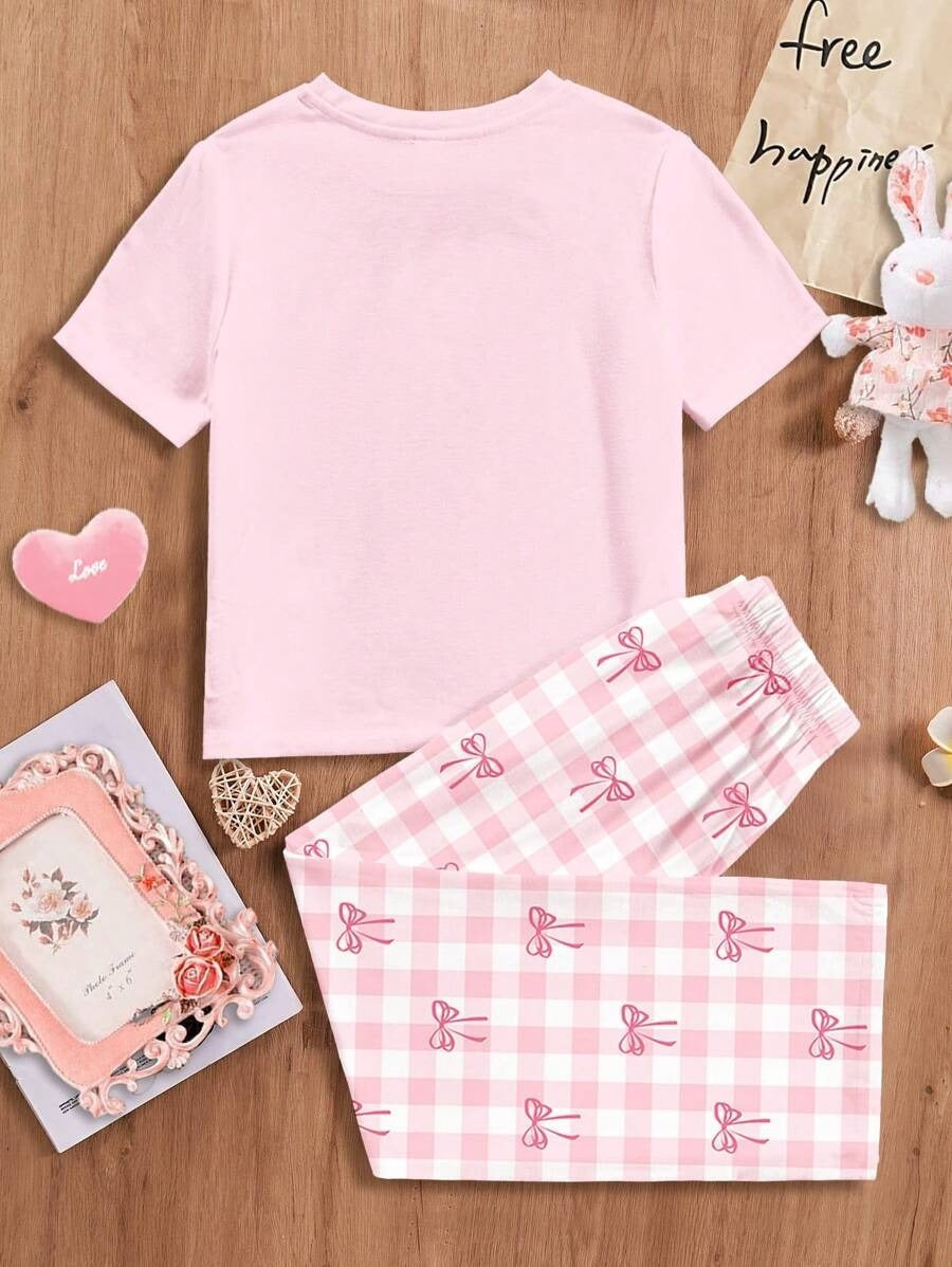 Pink Ribbon Half Sleeve Kids Suit