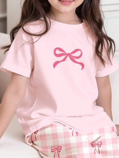 Pink Ribbon Half Sleeve Kids Suit