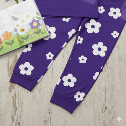 Purple Flower Half Sleeve Kids Suit
