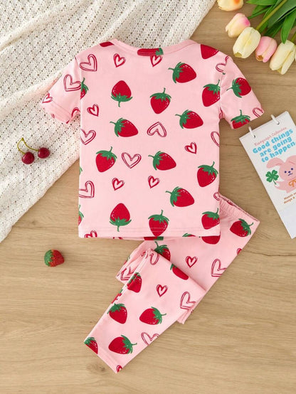 Heart Strawberry Half Sleeve Kids Suit