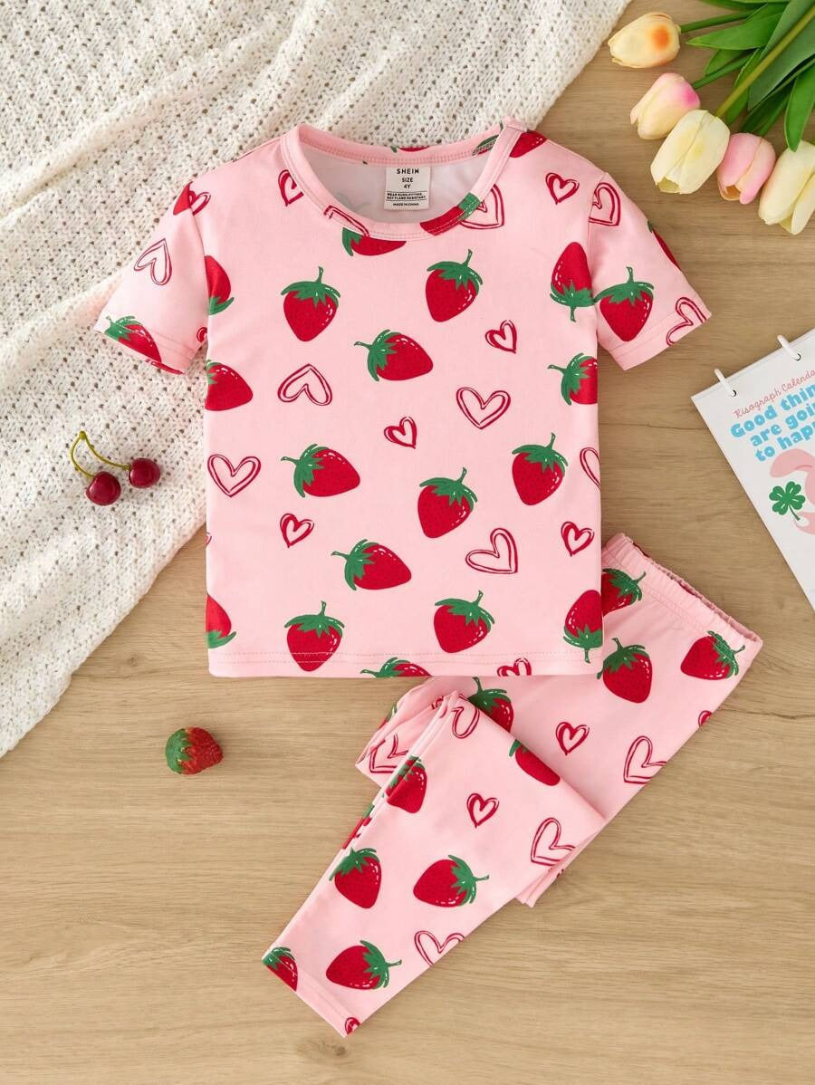 Heart Strawberry Half Sleeve Kids Suit