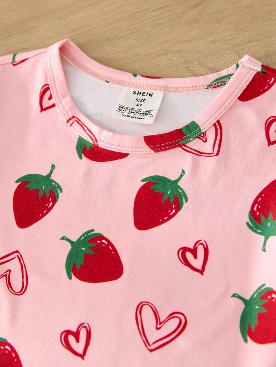Heart Strawberry Half Sleeve Kids Suit
