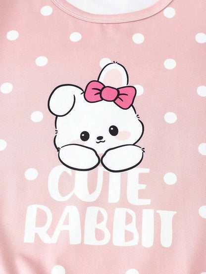 Pink Cute Rabbit Printed Half Sleeve Night Suit (7-14 Years)