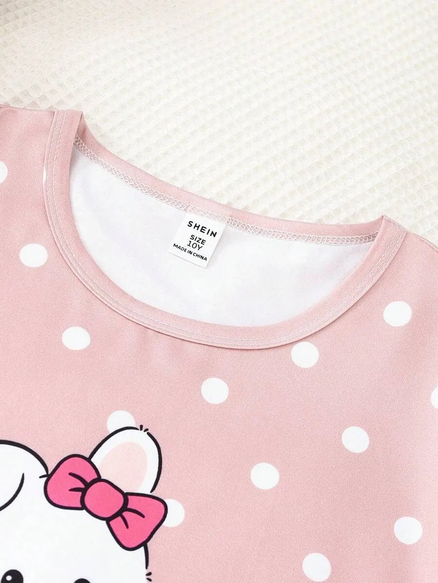 Pink Cute Rabbit Printed Half Sleeve Night Suit (7-14 Years)