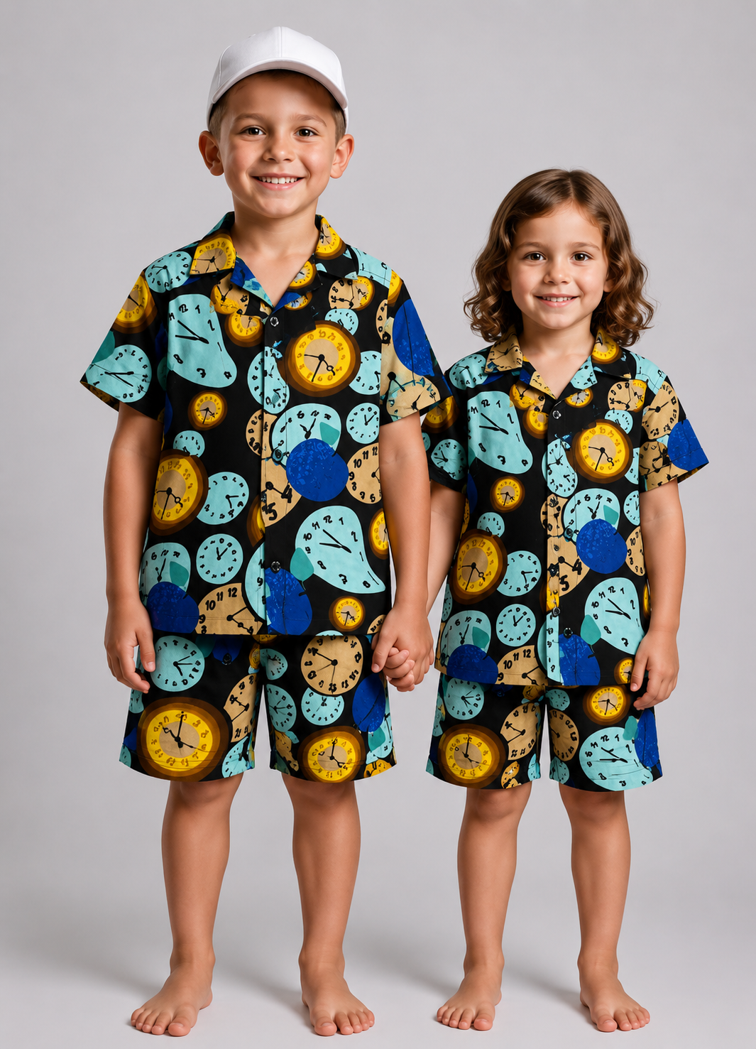 Little Clock Kids Linen Half Sleeve Tee & Shorts Set