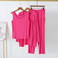 3-Piece Hot Pink Plain Nightwear Set