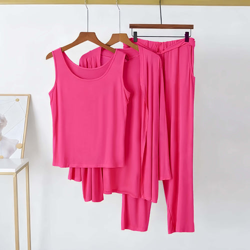 3-Piece Hot Pink Plain Nightwear Set